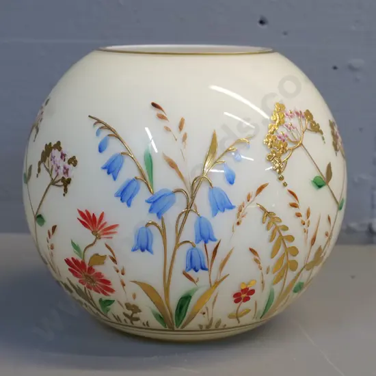 milk glass ball vase with hand-painted and gilded floral decoration H-200 D-240