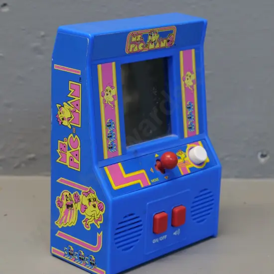 retro plastic Anko Ms. Pac-Man game in miniature arcade style case H150