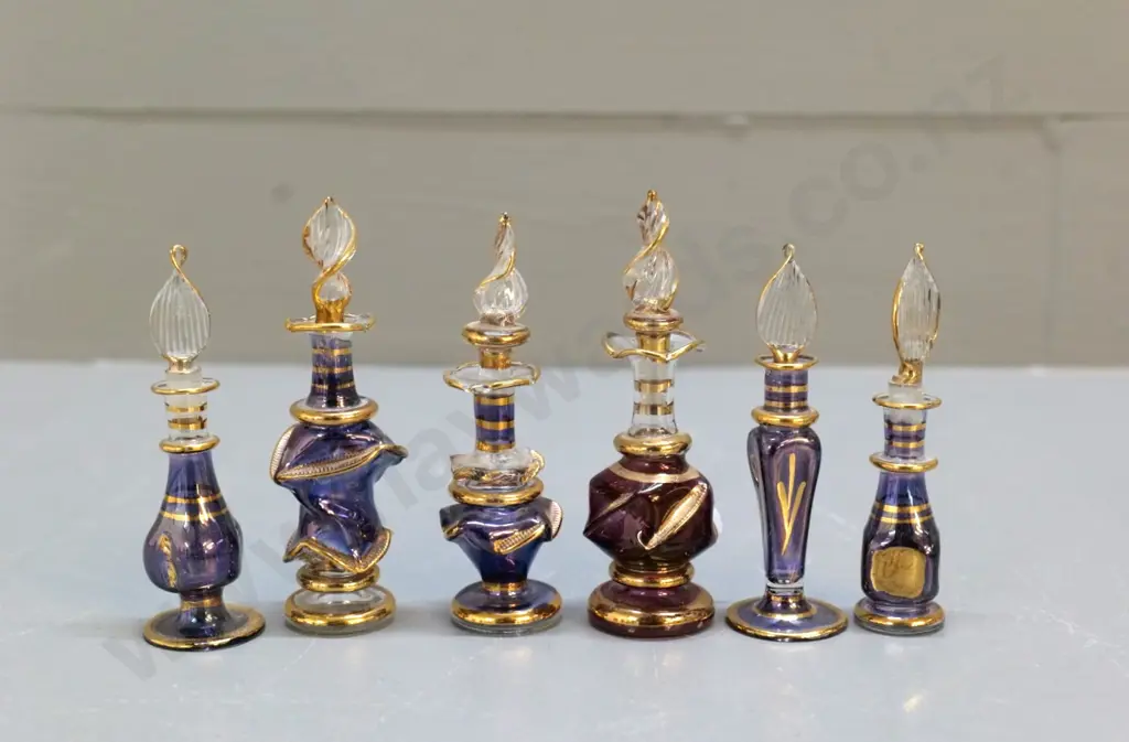 6 small decorative (Turkish?) scent bottles - approx H-95 Image 1++