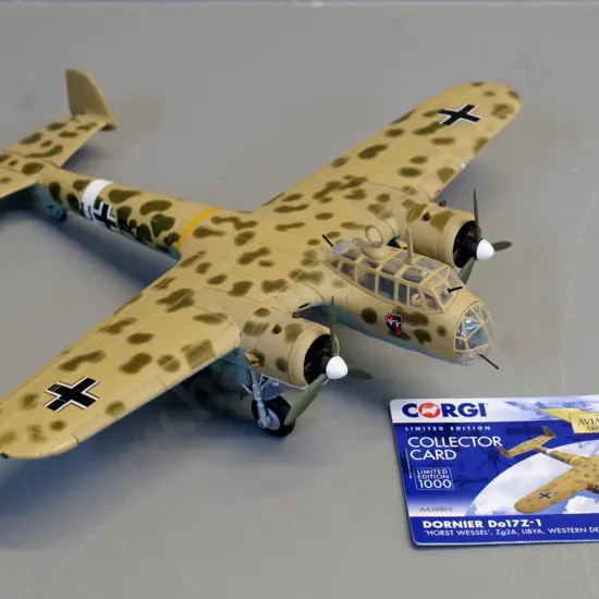 Corgi Aviation Archive die-cast 1:72 scale model Luftwaffe Dornier Do17Z-1 bomber w/limited edition card
