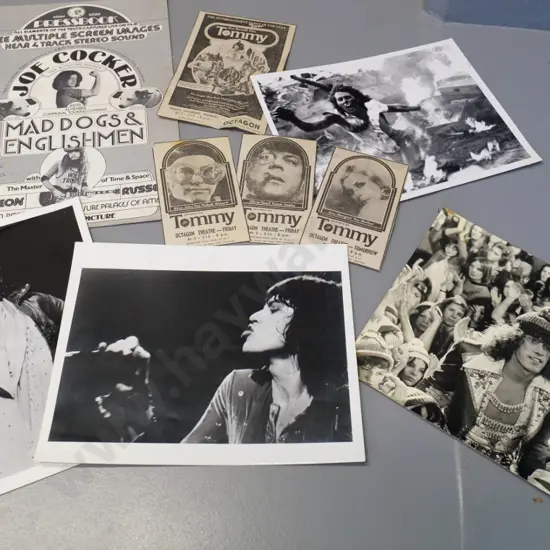 film and music promo items - Roger Daltrey Tommy photos, Mick Jagger, Joe Cocker Mad Dogs & Englishmen booklet