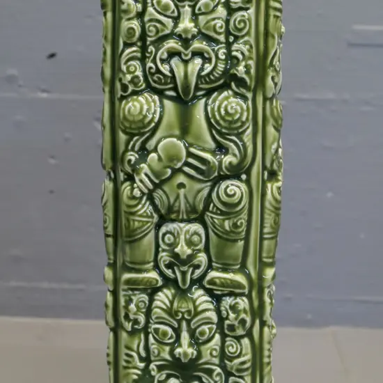 square tiki motif vase - marked Studio Ceramics New Zealand H-270