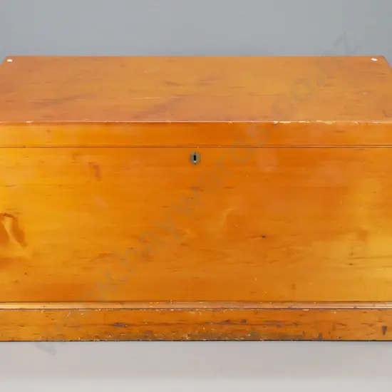 vintage kauri storage chest with metal drop handles - split to top and one end H540 L-1000 D-530