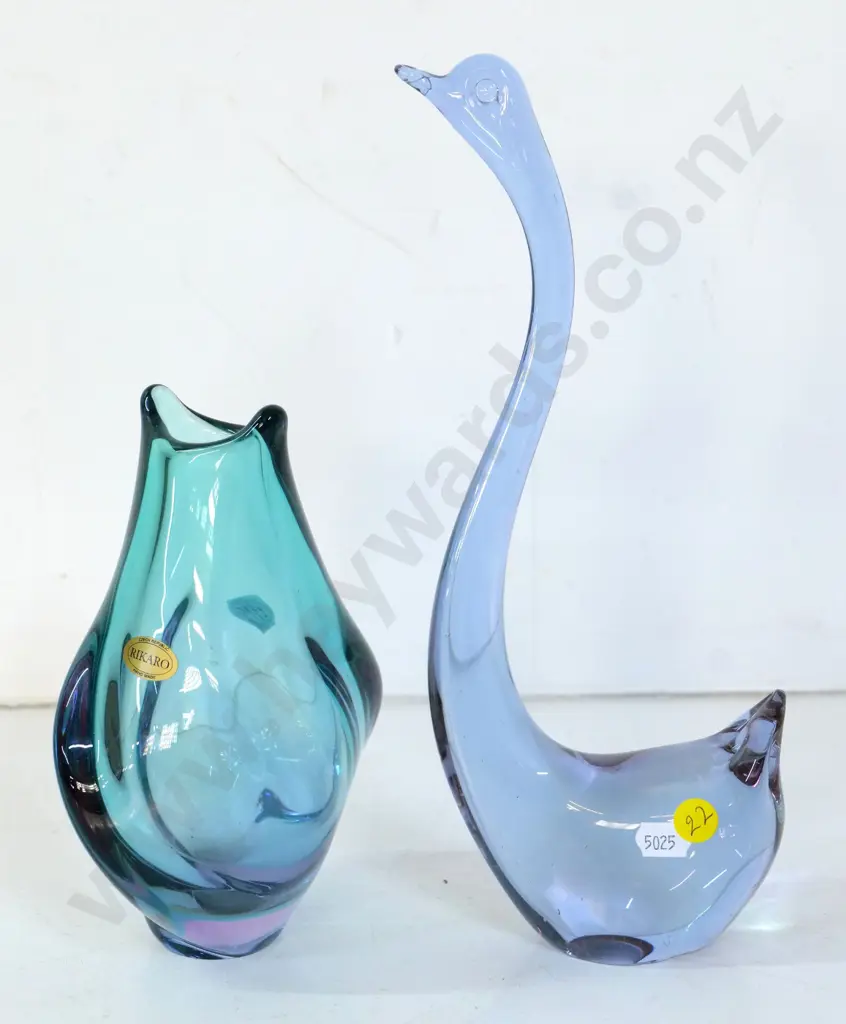 tall blue glass swan no maker's mark, H300 and Rikaro Czech flame shape blue vase Image 1++