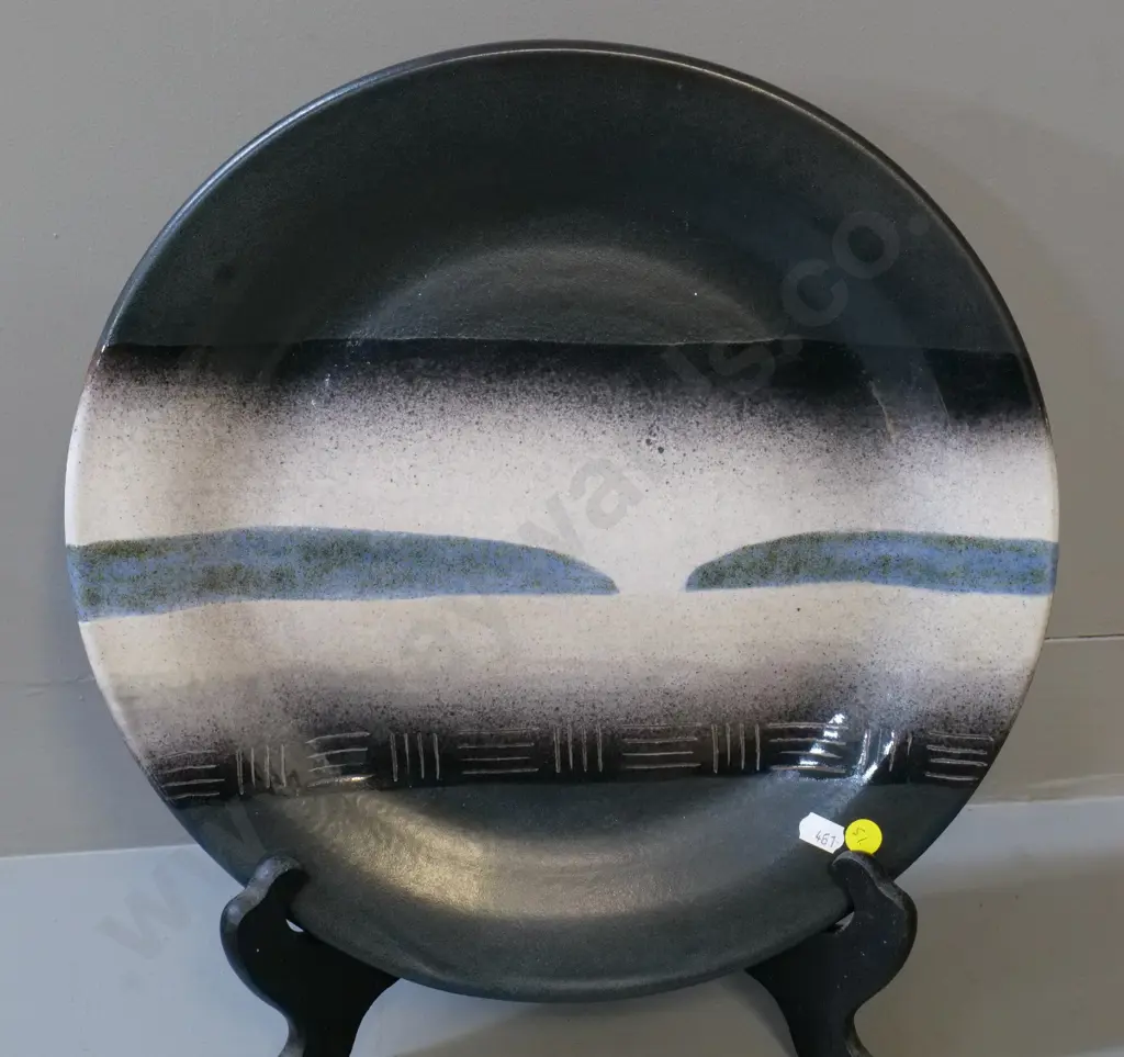 Morris & James Matakana studio pottery wall charger - abstract landscape, D-370 Image 1++