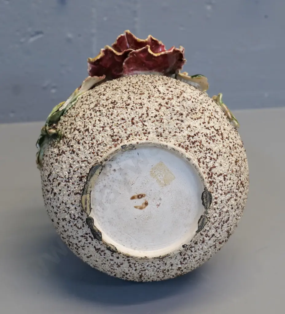 (Milton potteries?) majolica vase with ceramic hail & applique poppies - some damage to flowers H-240 Image 1++