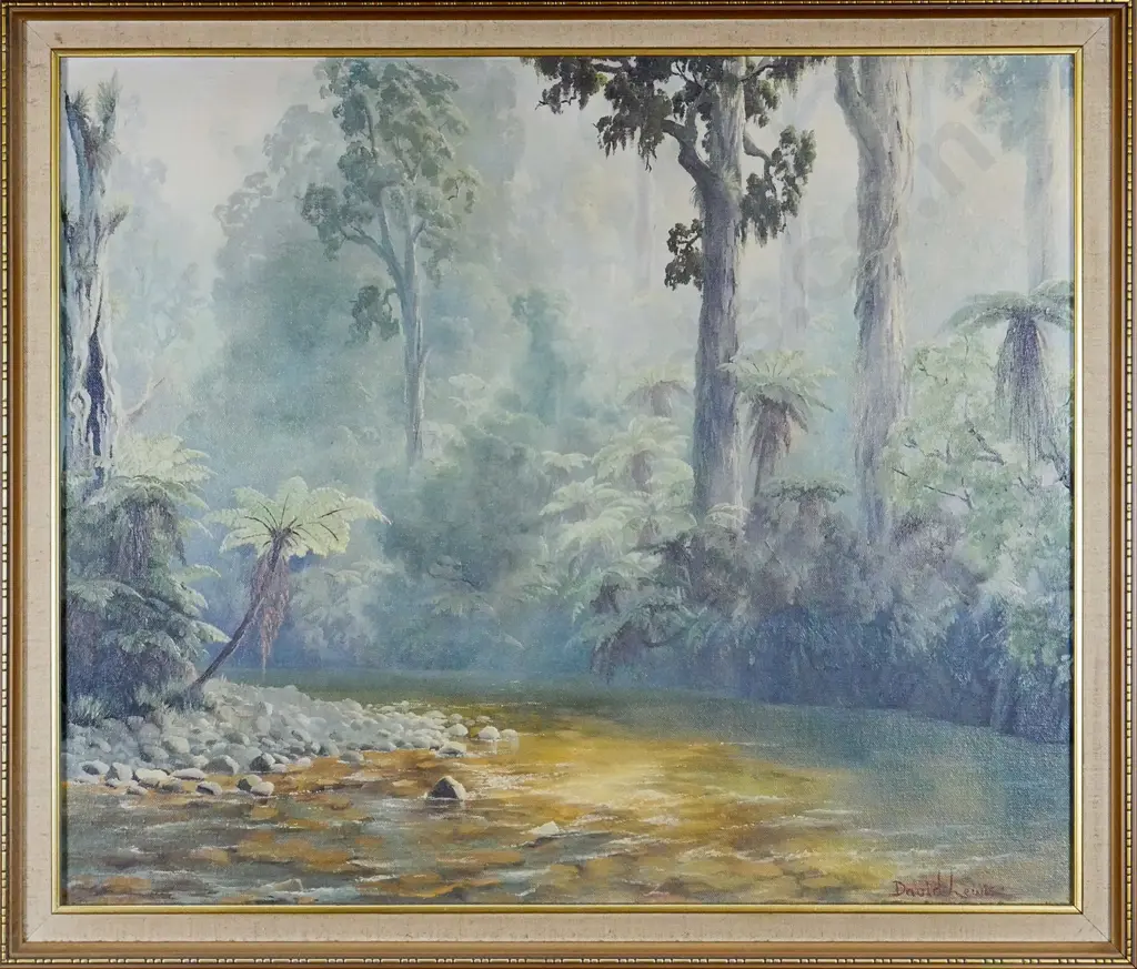 David Lewis 1986 - framed oil "Whirinaki River" Image 1++