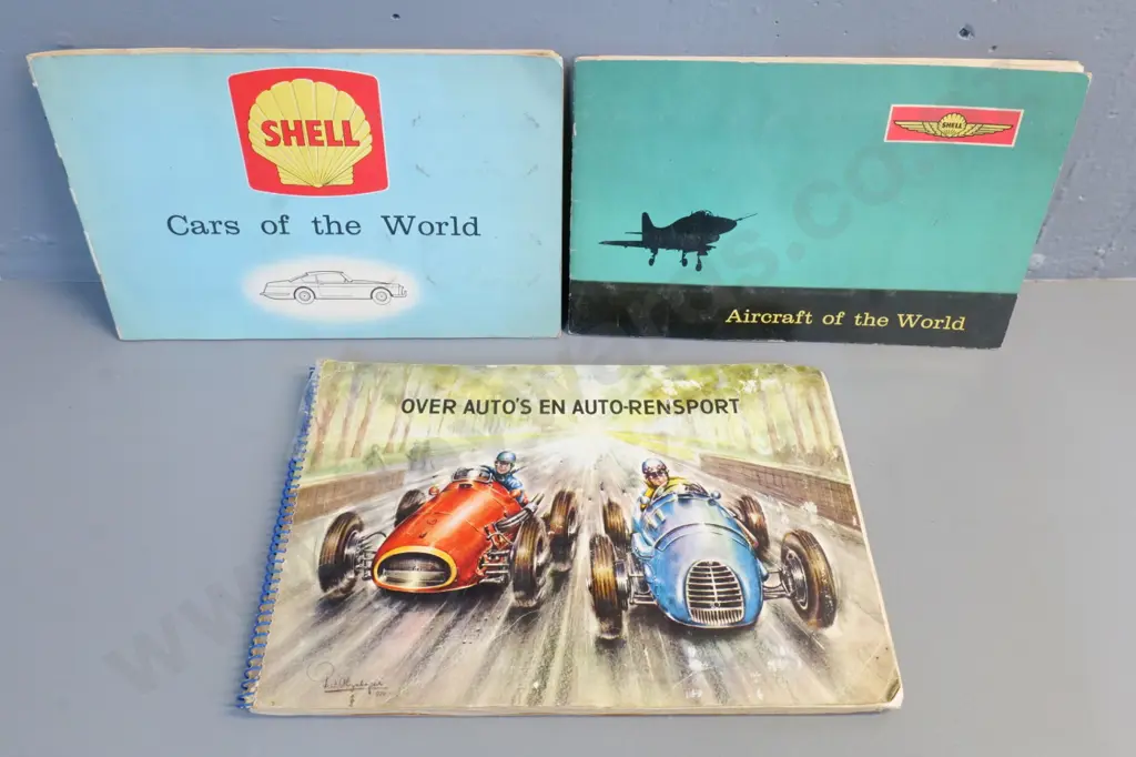 3 collector card albums - Shell Aircraft / Cars of the World & German album w/cars from 1872 to 1956 - full minus one Image 1++