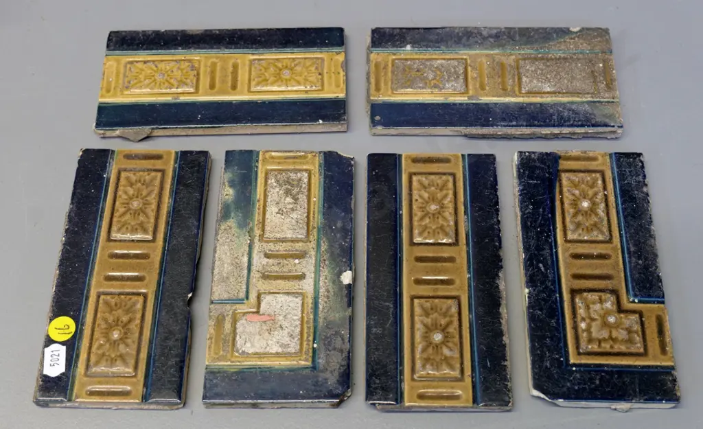 6 Milton potteries majolica tiles - 75 x 150 - no back stamp, all have varying amounts of wear Image 1++