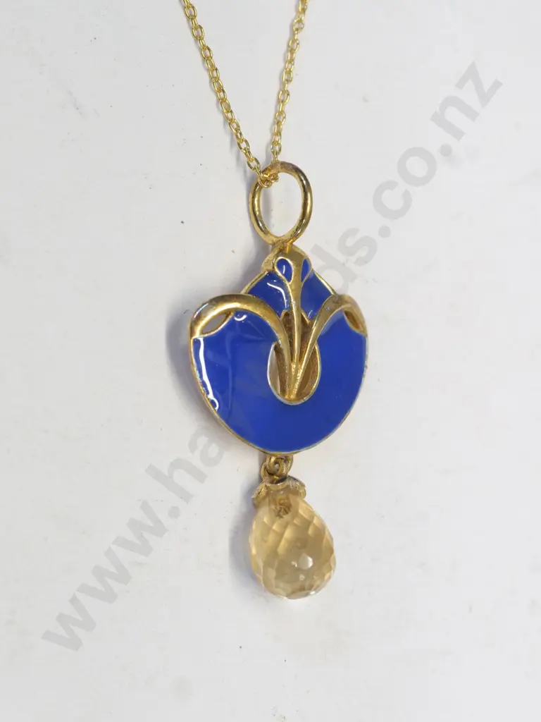 blue enamel necklace chain stamped 925 Image 1++