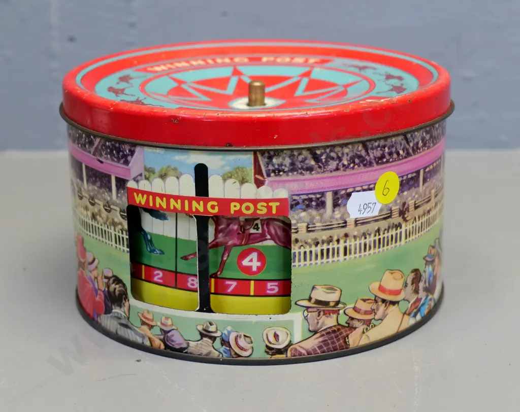 novelty Nestle Winning Post horse racing theme chocolate tin with spinning inner tin - outer tin H-100 D-180 Image 1++