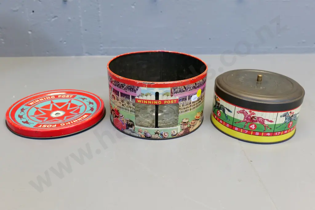 novelty Nestle Winning Post horse racing theme chocolate tin with spinning inner tin - outer tin H-100 D-180 Image 1++