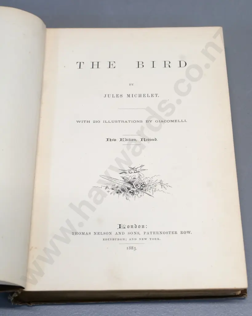 1883 book - The Bird by Jules Michelet, with 1894 Waitaki Girls' prize presentation bookplate Image 1++