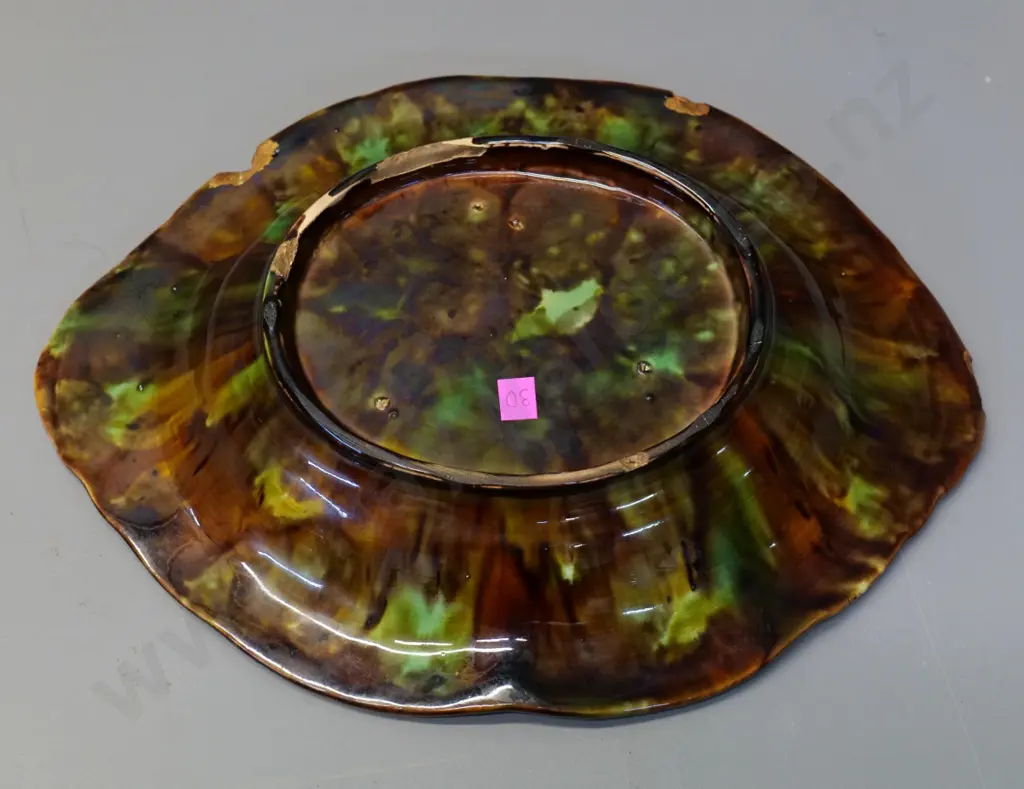 (Milton potteries?) majolica bread plate L370 W270 - a few chips Image 1++