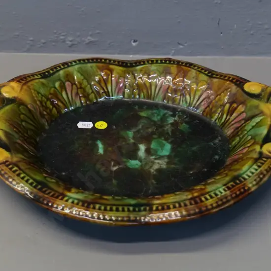 (Milton potteries?) majolica bread plate L370 W270 - a few chips