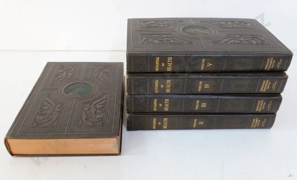 5 volumes from larger set of 8 Encyclopedia of Health - McFadden 1933, some pieces separated from anatomy die cuts Image 1++