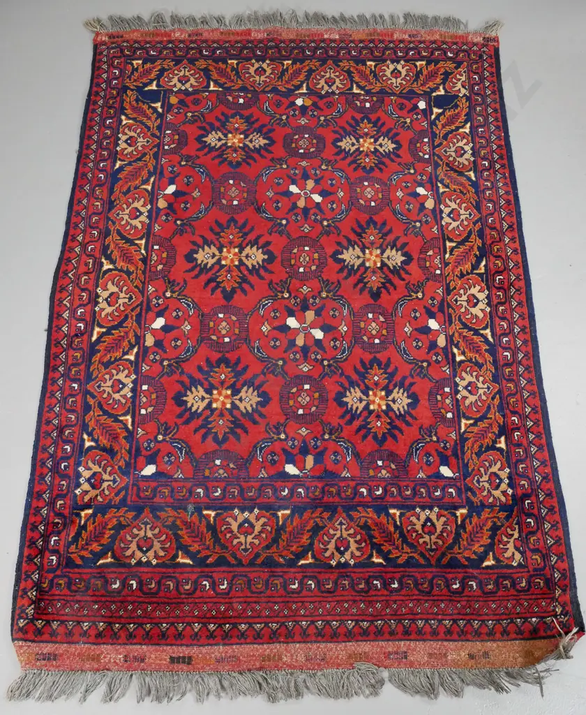 Persian hand-knotted wool floor rug - navy and red L1840 W1060 Image 1++