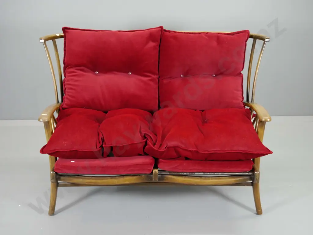 mid-century European Ercol-style beech bentwood 2-seater settee - rubbing to polish H880 W1270 D750 Image 1++