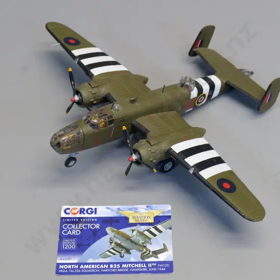 Corgi Aviation Archive die-cast 1:72 scale model RAF North American B25 Mitchell II bomber w/limited edition card