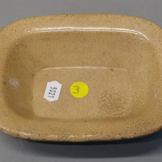 Milton potteries small pie dish with back stamp - L140 W105 - some crazing