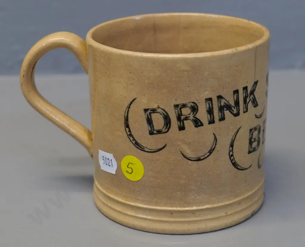 Milton potteries "Drink Speights Beer" beer mug - with Milton 'garter' mark H-100 D-100 - 2 hairline cracks & small chip Image 1++