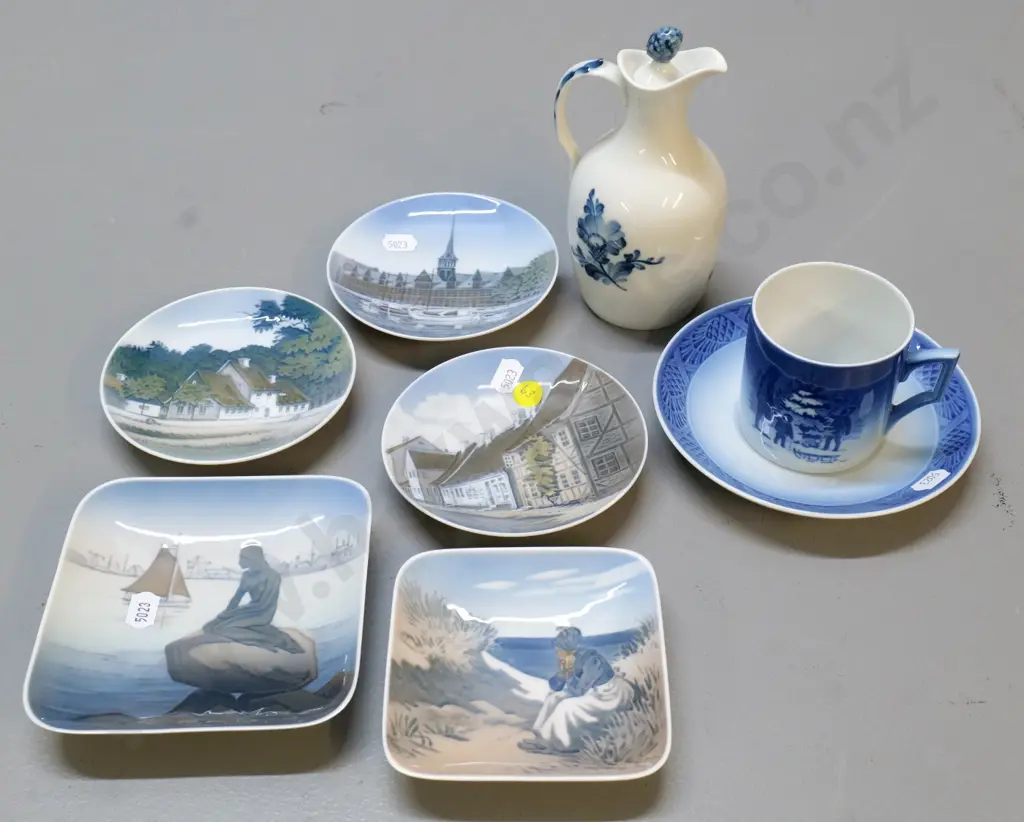 Royal Copenhagen items - 5 small dishes, sauce bottle and a Christmas coffee cup & saucer Image 1++