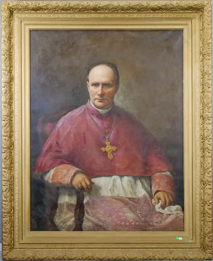 gilt framed oil on canvas - Third Bishop of Dunedin (aging to paint) H-1400 W-1120 Image 1++