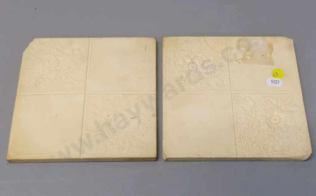 2 Milton potteries unglazed majolica tiles - back stamped Milton - 150 x 150 - some chips Image 1++