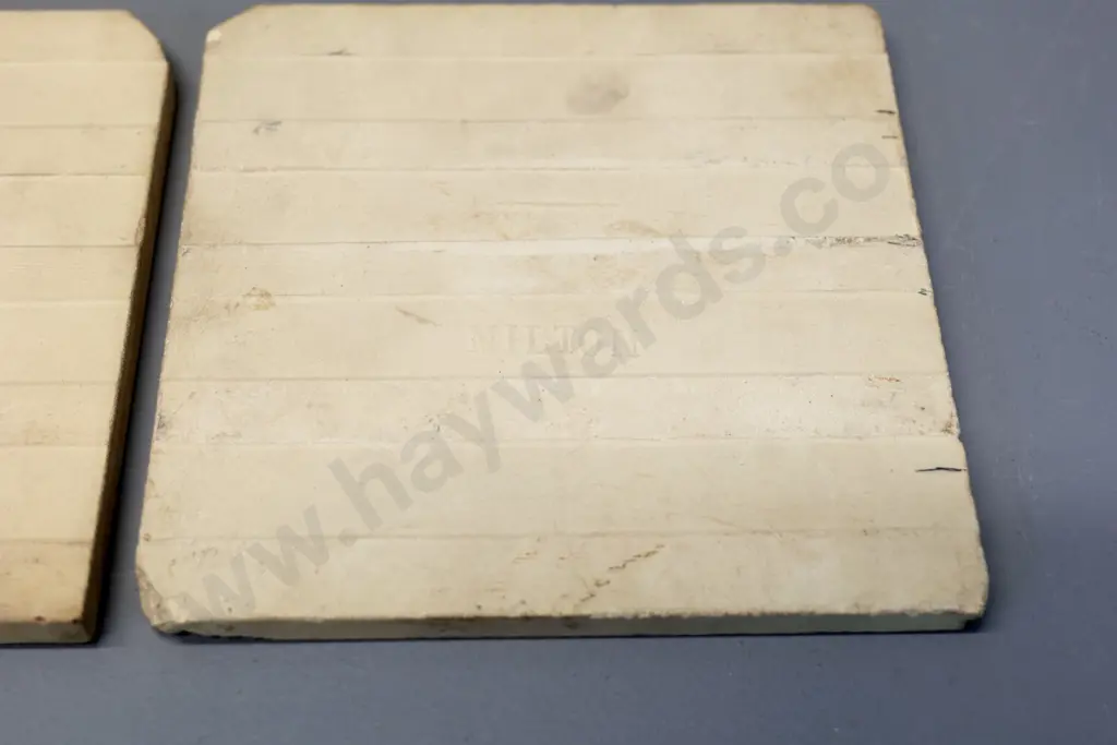 2 Milton potteries unglazed majolica tiles - back stamped Milton - 150 x 150 - some chips Image 1++