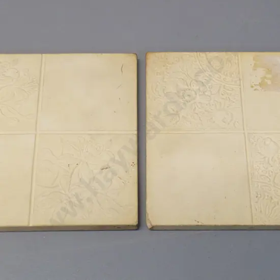 2 Milton potteries unglazed majolica tiles - back stamped Milton - 150 x 150 - some chips