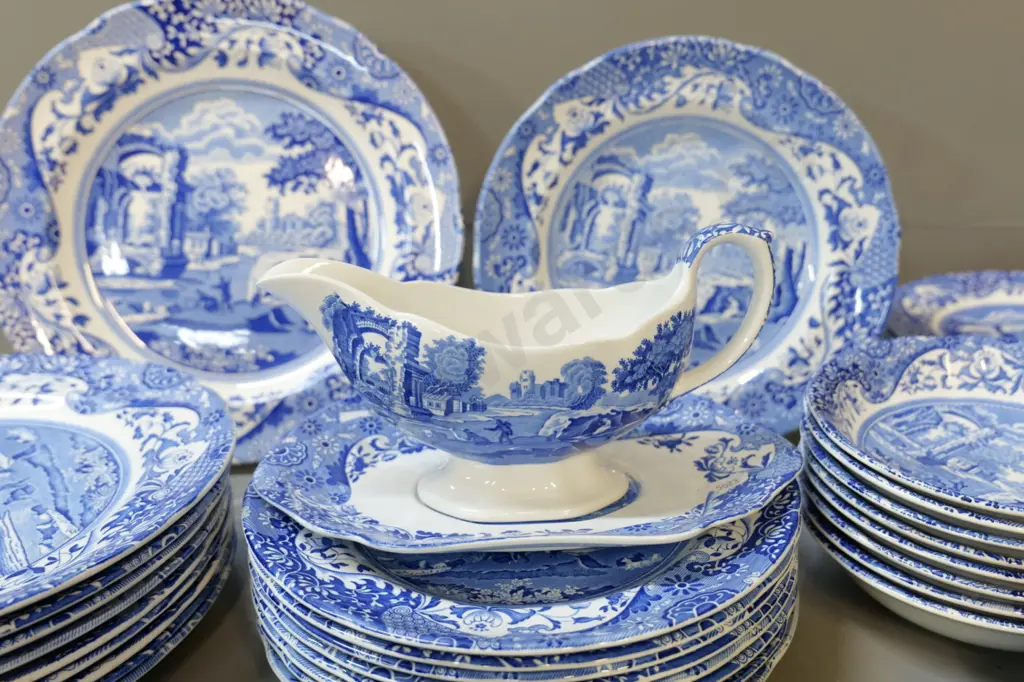 large collection of Spode Italian pattern dinnerware plus a few Geranium pattern mugs. Image 1++