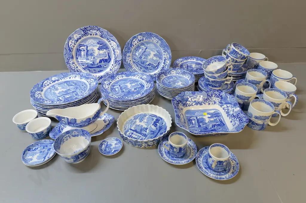 large collection of Spode Italian pattern dinnerware plus a few Geranium pattern mugs. Image 1++