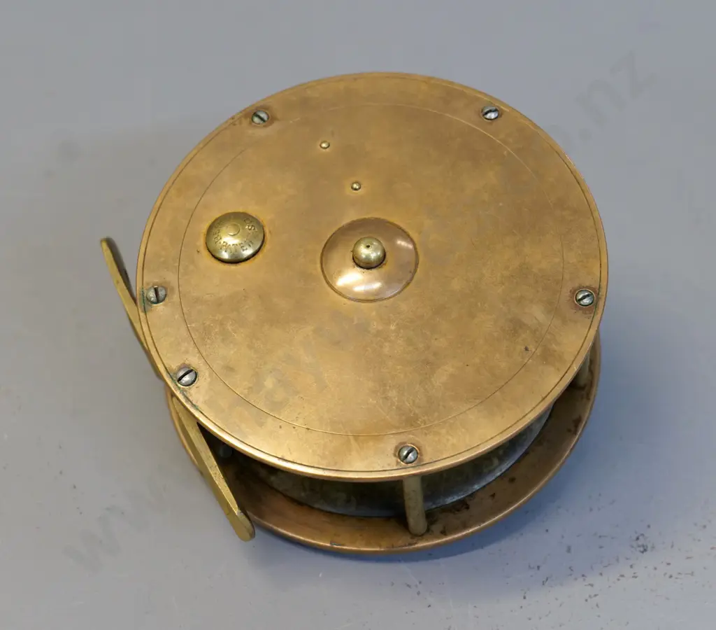 vintage brass fishing reel with bakelite knob - marked J Bernard & Son England D-120 Image 1++