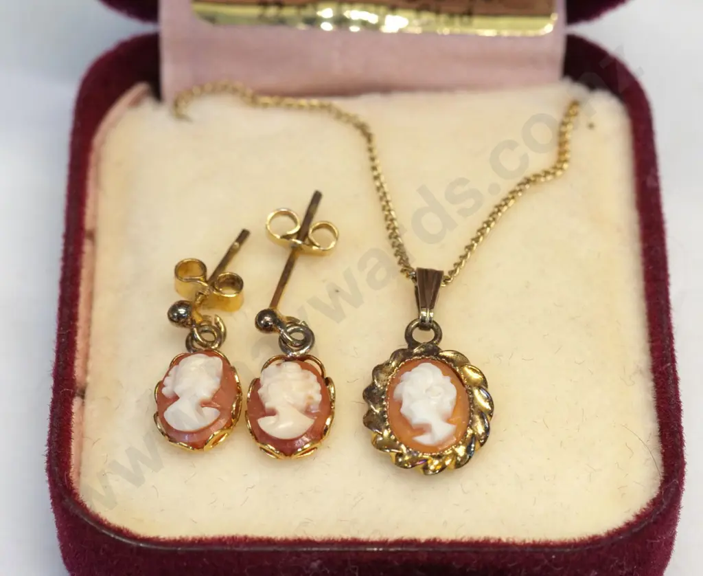 cameo necklace & earings stamped 925 Image 1++