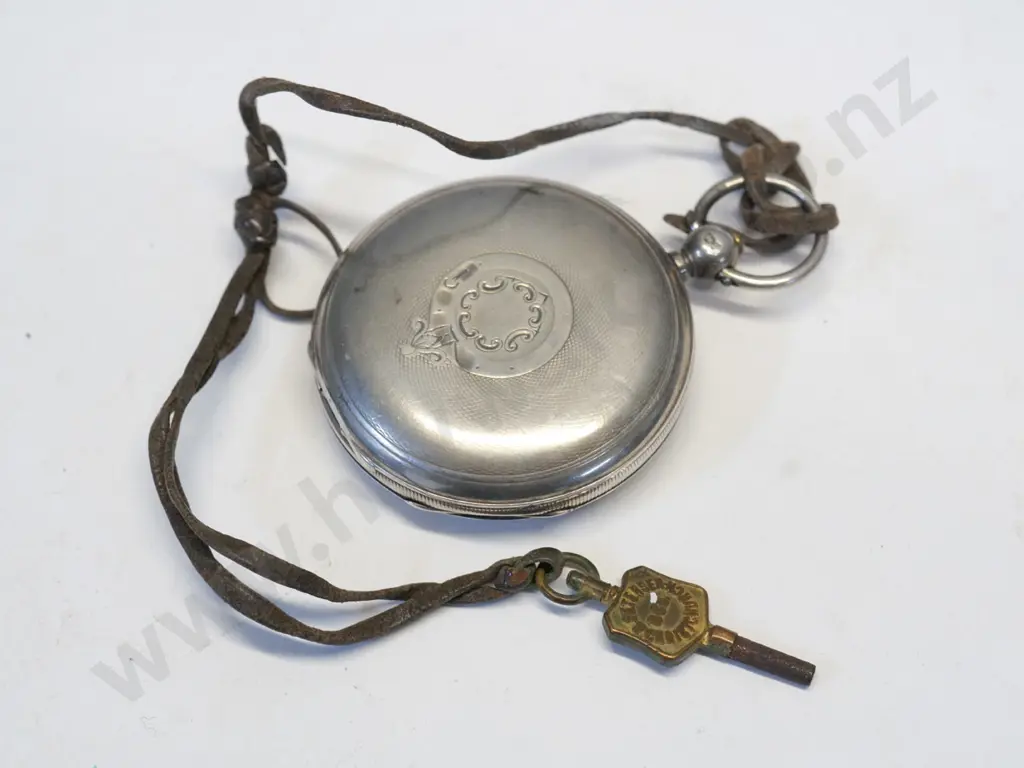 silver pocket watch with key stamped shield, lion, H Image 1++