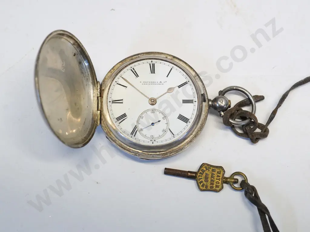 silver pocket watch with key stamped shield, lion, H Image 1++