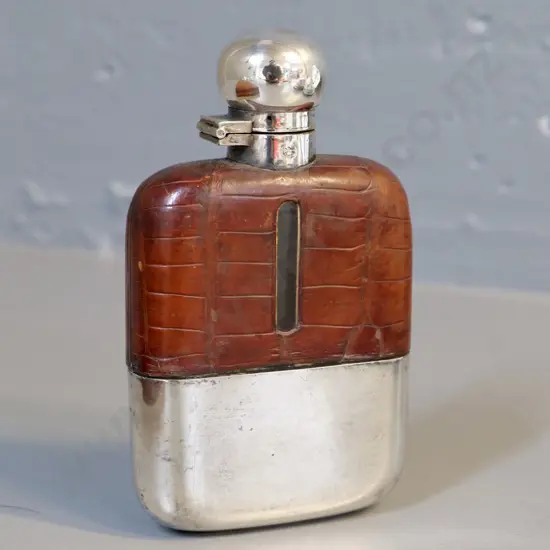 leather and silver plated hip flask
