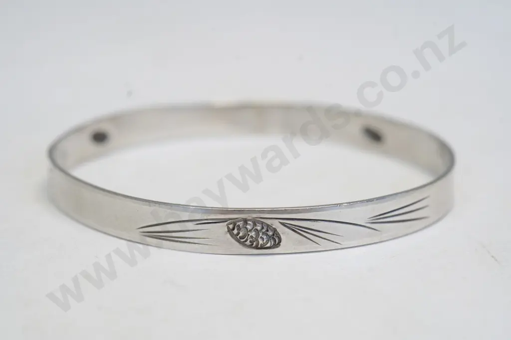 silver bangle with engravings stamped sterling Image 1++