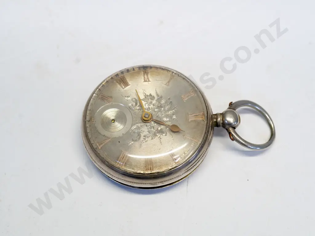 silver pocket watch [small hand missing] stamped shield, lion, D Image 1++