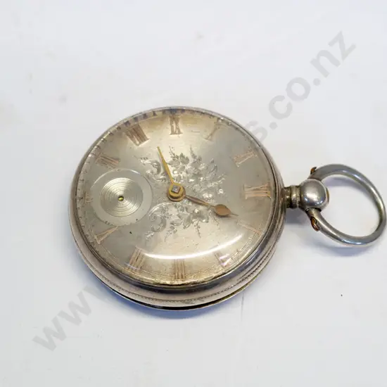 silver pocket watch [small hand missing] stamped shield, lion, D