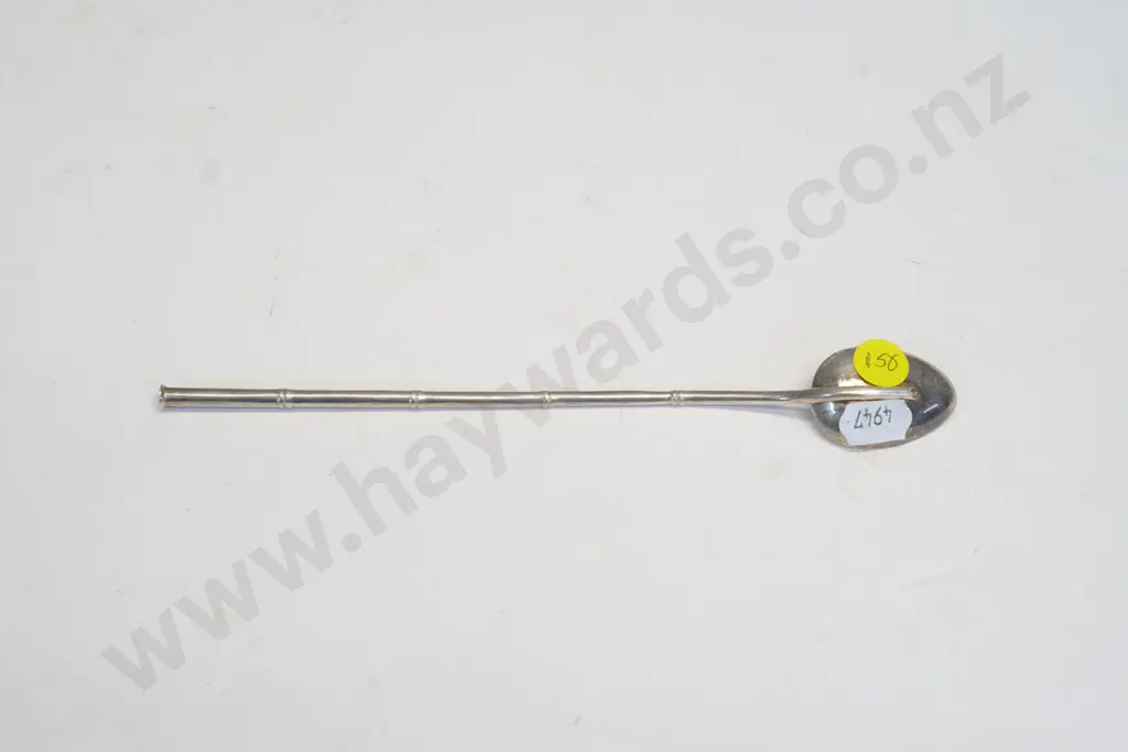 silver long-handled yerba mate spoon - marked 935 and other unknown marks L-200 Image 1++