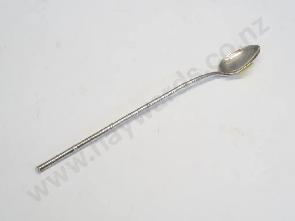 silver long-handled yerba mate spoon - marked 935 and other unknown marks L-200 Image 1++
