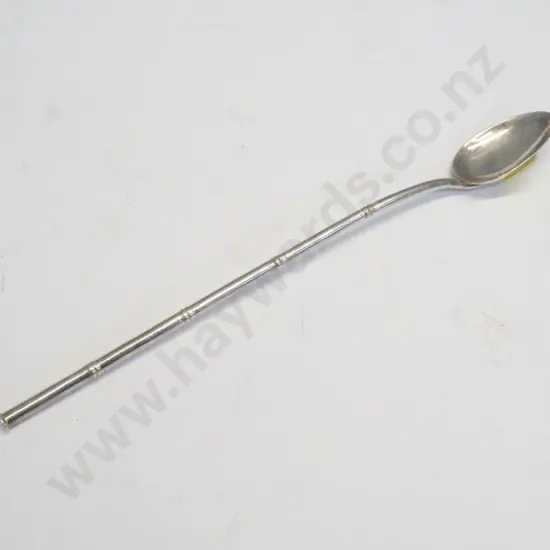 silver long-handled yerba mate spoon - marked 935 and other unknown marks L-200