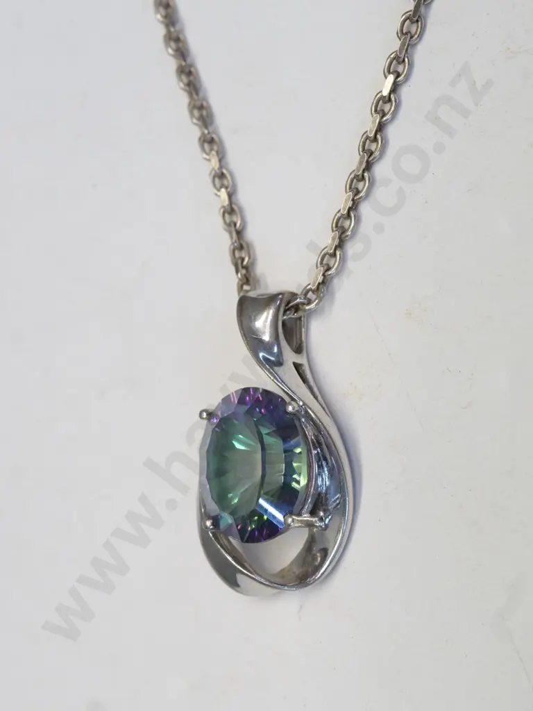 silver necklace with multi coloured stone stamped 925 Image 1++
