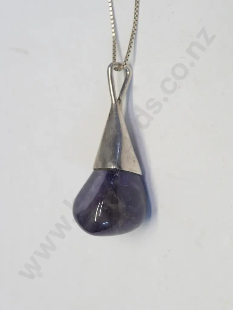purple coloured stone necklace chain stamped 925 Image 1++