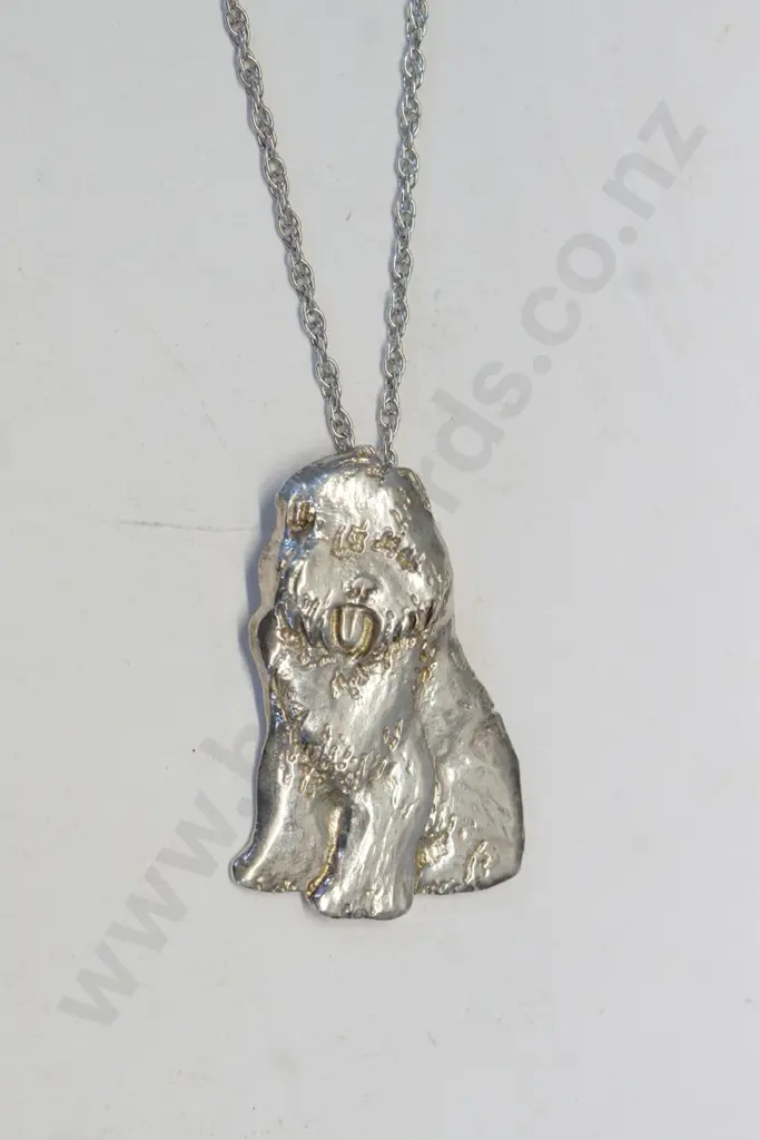 silver sheep dog necklace stamped sterling silver Image 1++