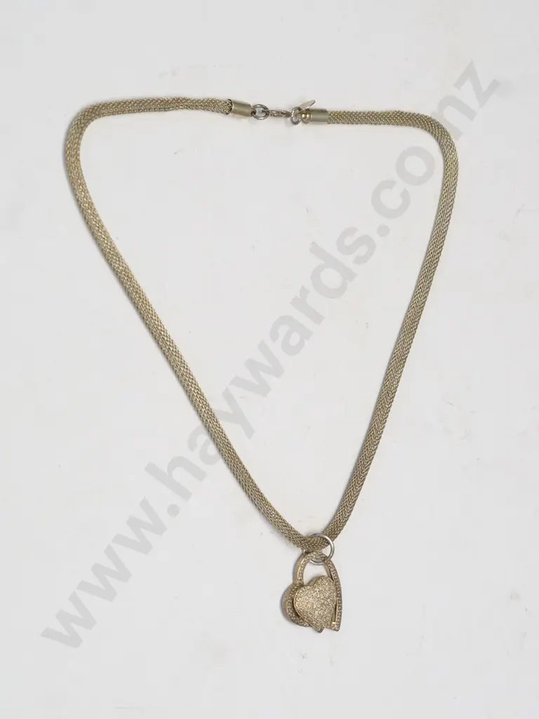 heart shaped  necklace mesh tube style chain stamped 925 Image 1++