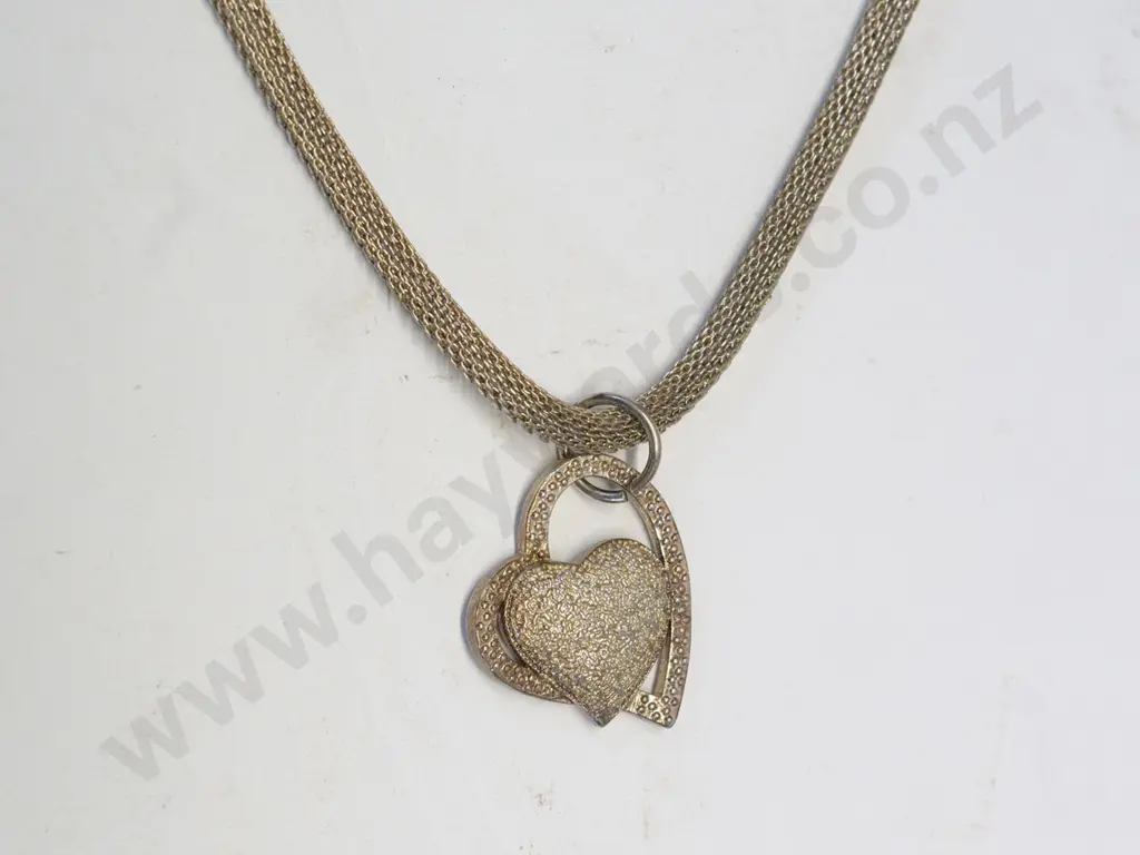 heart shaped  necklace mesh tube style chain stamped 925 Image 1++