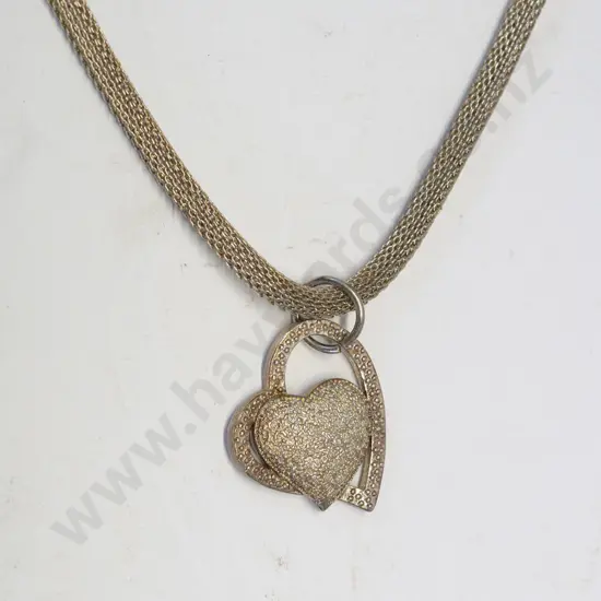 heart shaped  necklace mesh tube style chain stamped 925