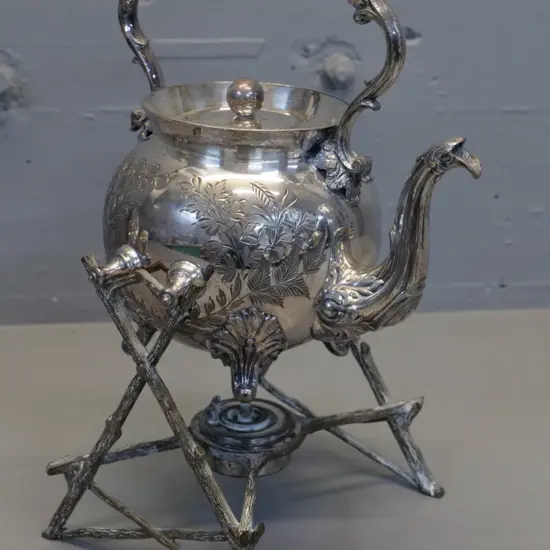 Sheffield plated spirit kettle on stand H-330